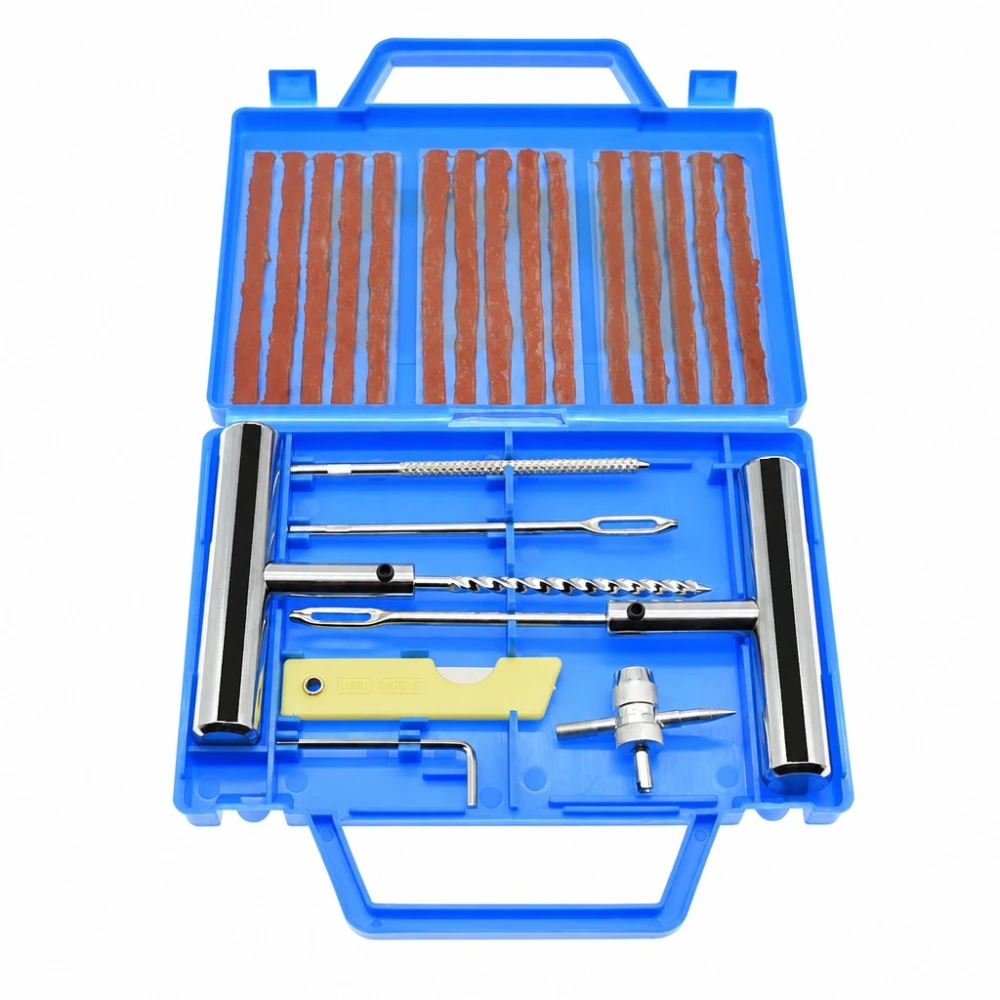 Kit Reparación Pinchazos Neumáticos 23 Piezas Coche Moto Mechas Punzón