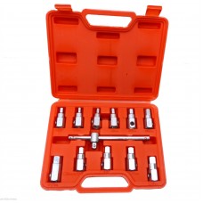 Set 12pc Oil Drain Plug Key Socket And Removal Wrench
