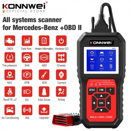 Mercedes benz Scanner Diagnostic Tool Konnwei kw460 Complete System MB OBD2 Scanner Code Reader with All Reset Services, ABS, EOBD, Real Time Data, SRS, TPMS, ECM, PTS, EPB, TCM, IC, Oil Reset, SAS, ABS, ABS, etc.