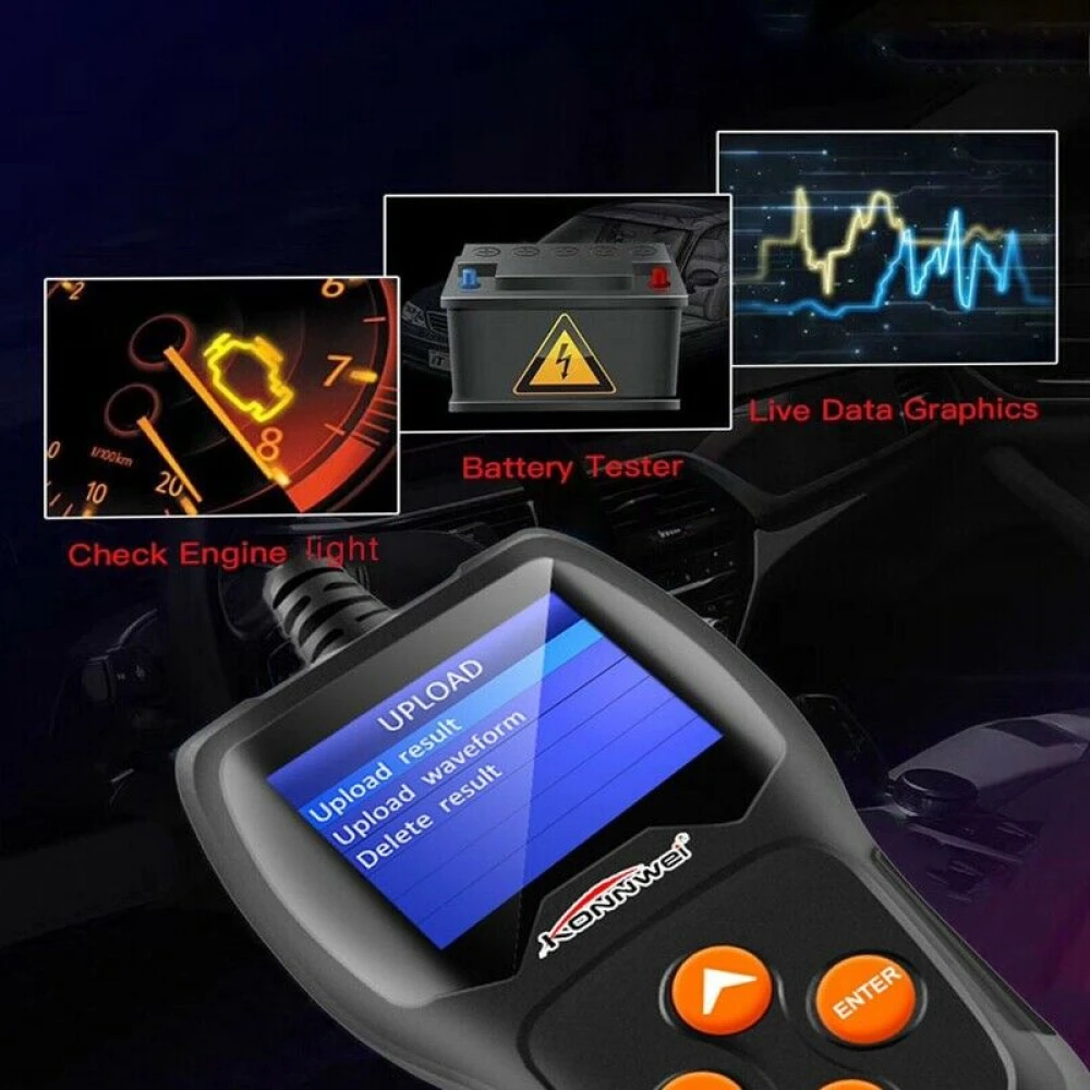 Medidor de baterías Konnwei KW600 12V para coche y moto - Herramienta de diagnóstico