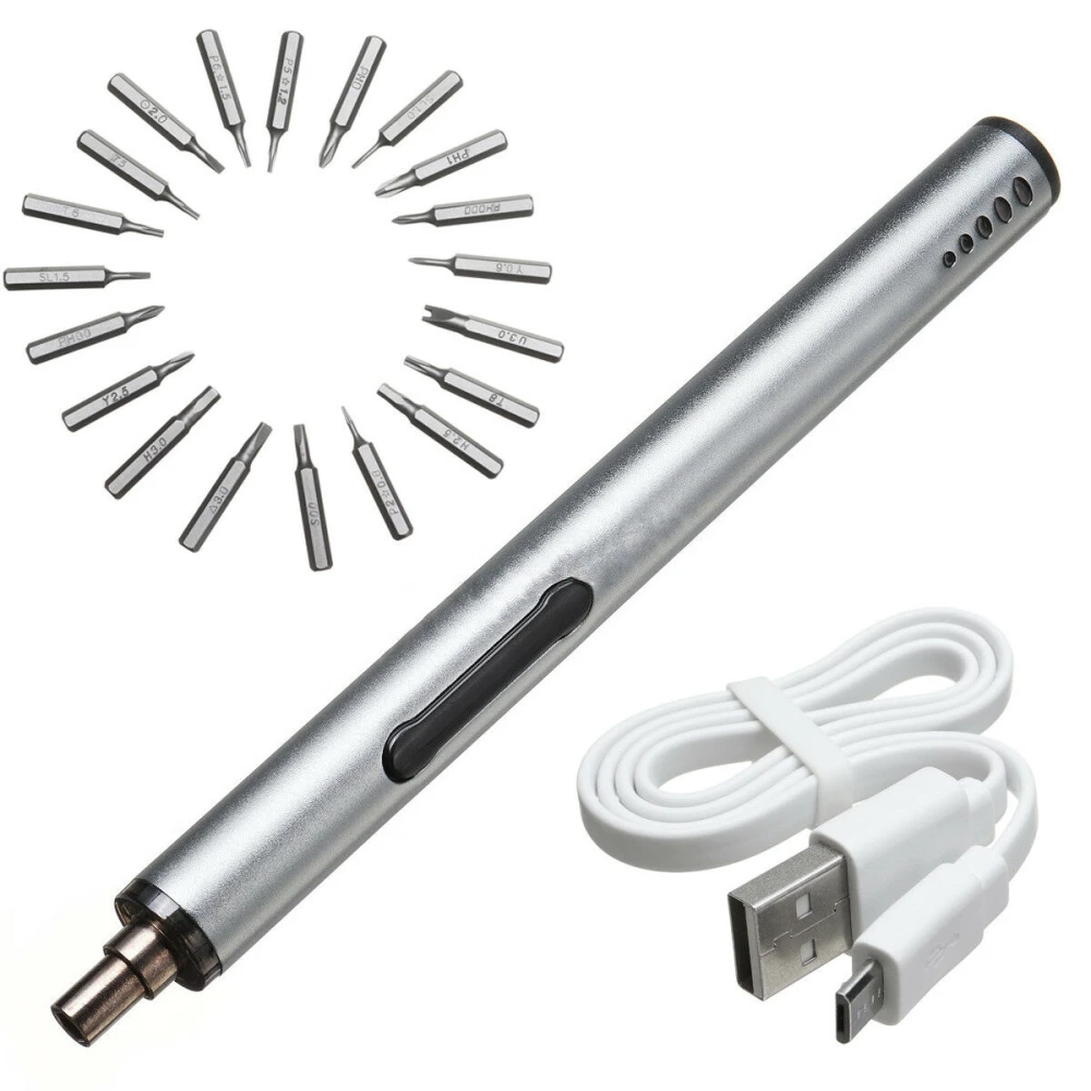 Mini Destornillador Eléctrico Inalámbrico USB Recargable 3 LED Multifunción 22en1 Set