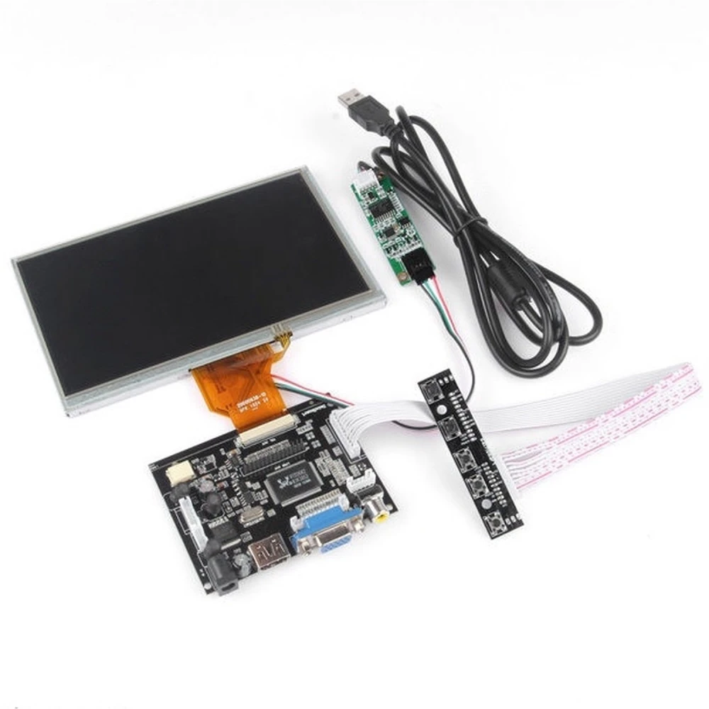 Monitor TFT LCD 7 pulgadas para Raspberry Pi con panel táctil y placa control HDMI VGA 2AV