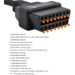 OBD2 Conector Hembra Cable Extension 1m para Diagnóstico Automotriz Preciso