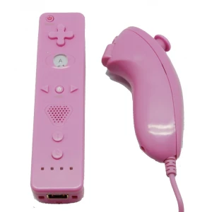 Pack Mando Wii Remote con Wii Motion Plus incorporado y Nunchuck Rosa compatible Wii