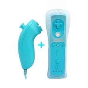 Pack Mando Wii Remote con Wiimotionplus incorporado + Nunchuck Compatible Wii Azul