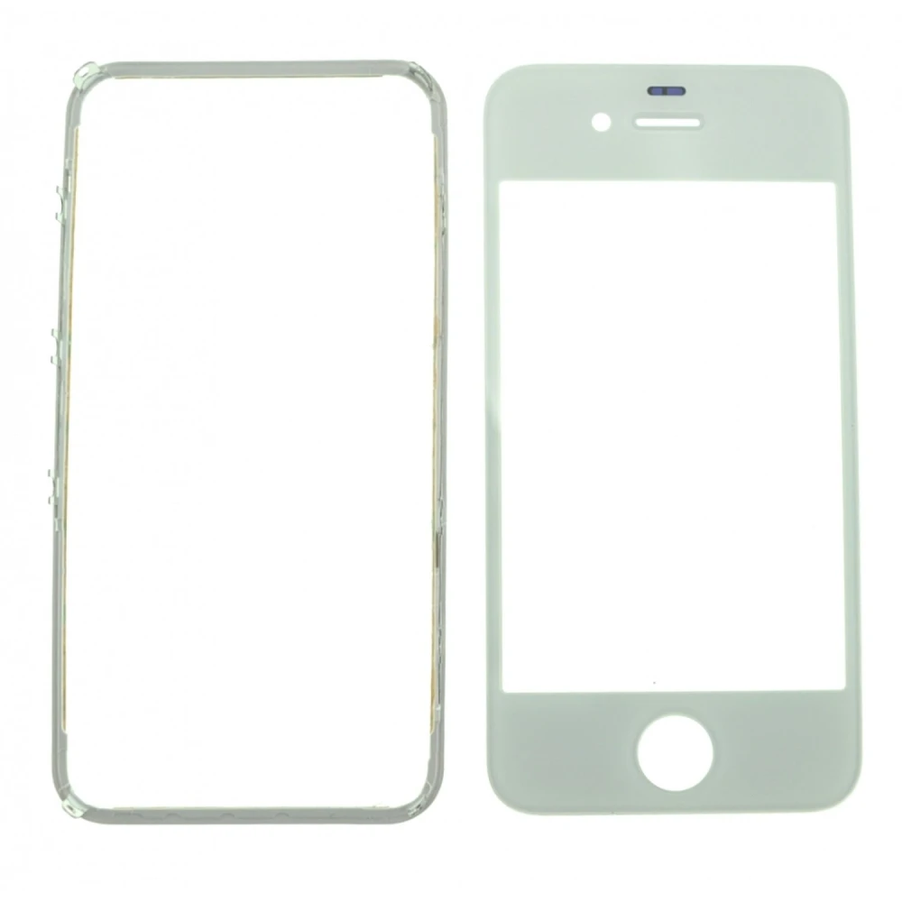 Pantalla de Cristal iPhone 4 Blanco con Marco Adhesivo para Reparación