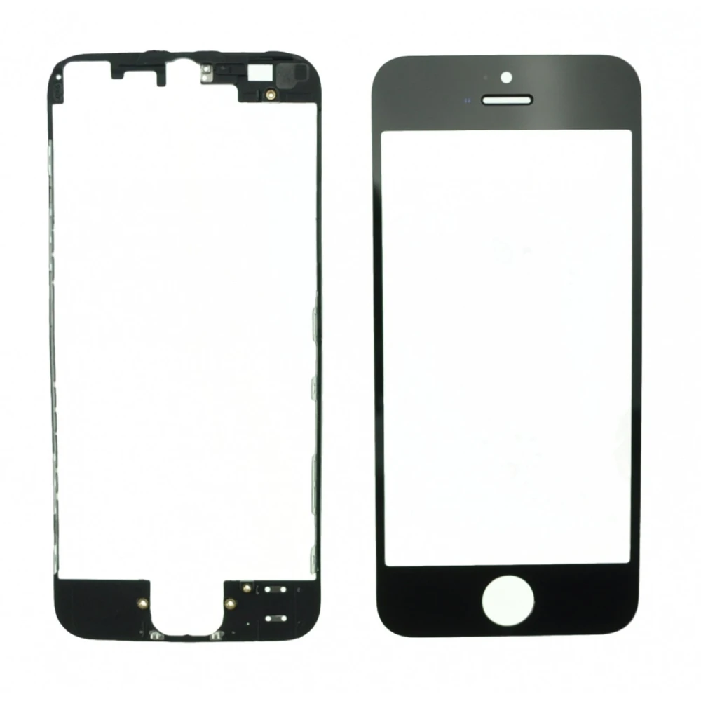 Pantalla de Cristal Iphone 5s Negra con Marco Adhesivo para Reparación