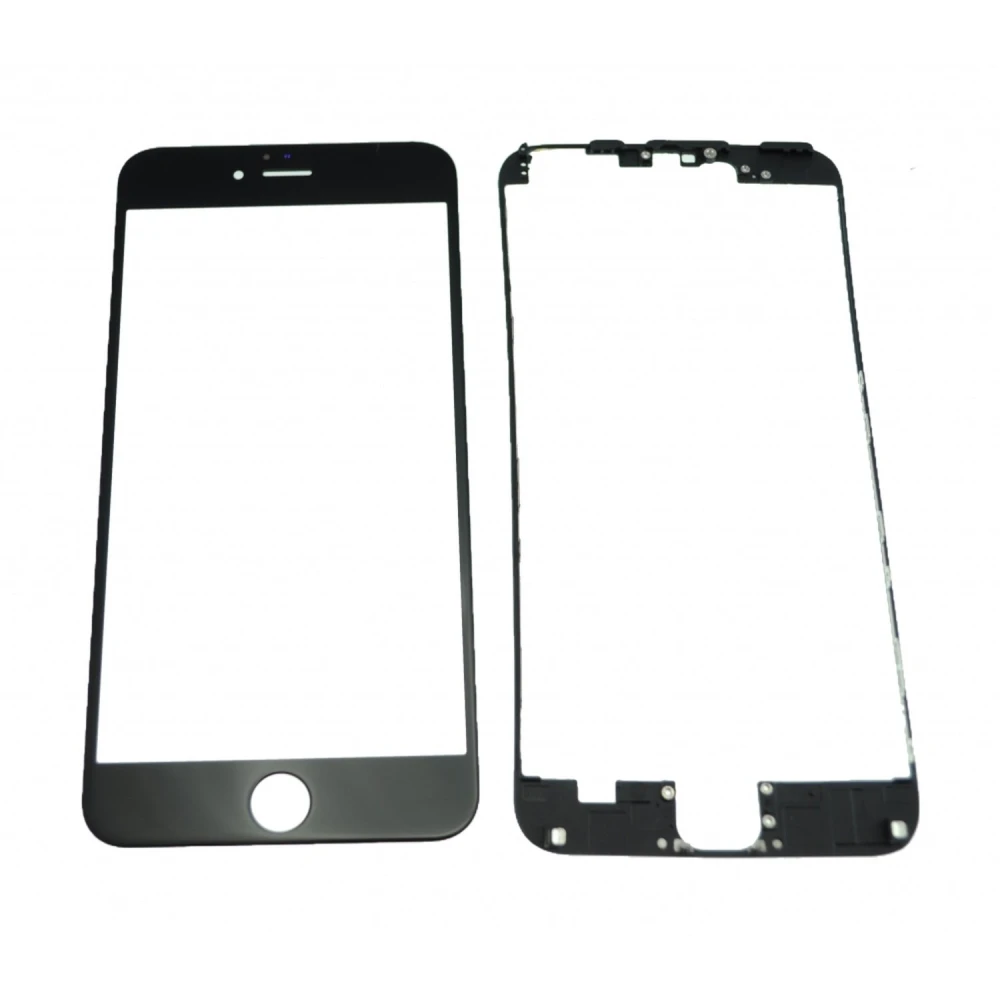 Pantalla de Cristal Iphone 6plus Negro + Marco Adhesivo para Reparación