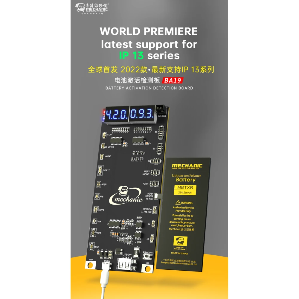 Placa de activación de batería Mechanic BA27 para iPhone y Android