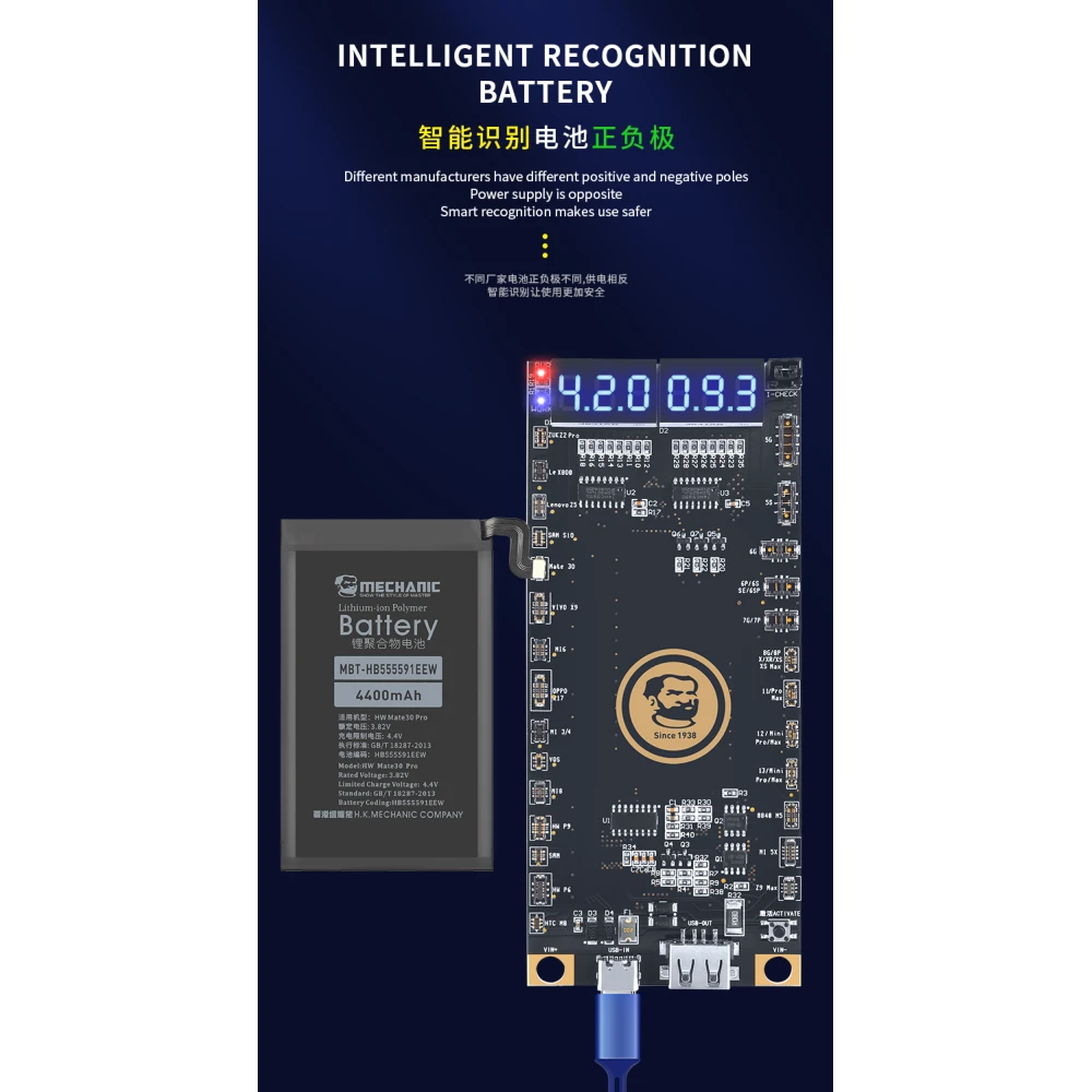 Placa de activación de batería Mechanic BA27 para iPhone y Android