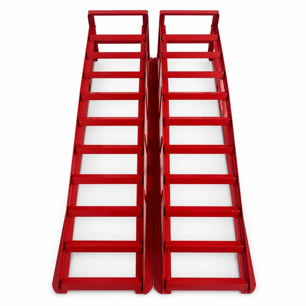 Rampas de Acero para Coche 2 Toneladas (4.400 lbs) — Set de 2 Rampas de Servicio Portátiles para Cambio de Aceite y Mantenimiento, Rojas TSX TOOL