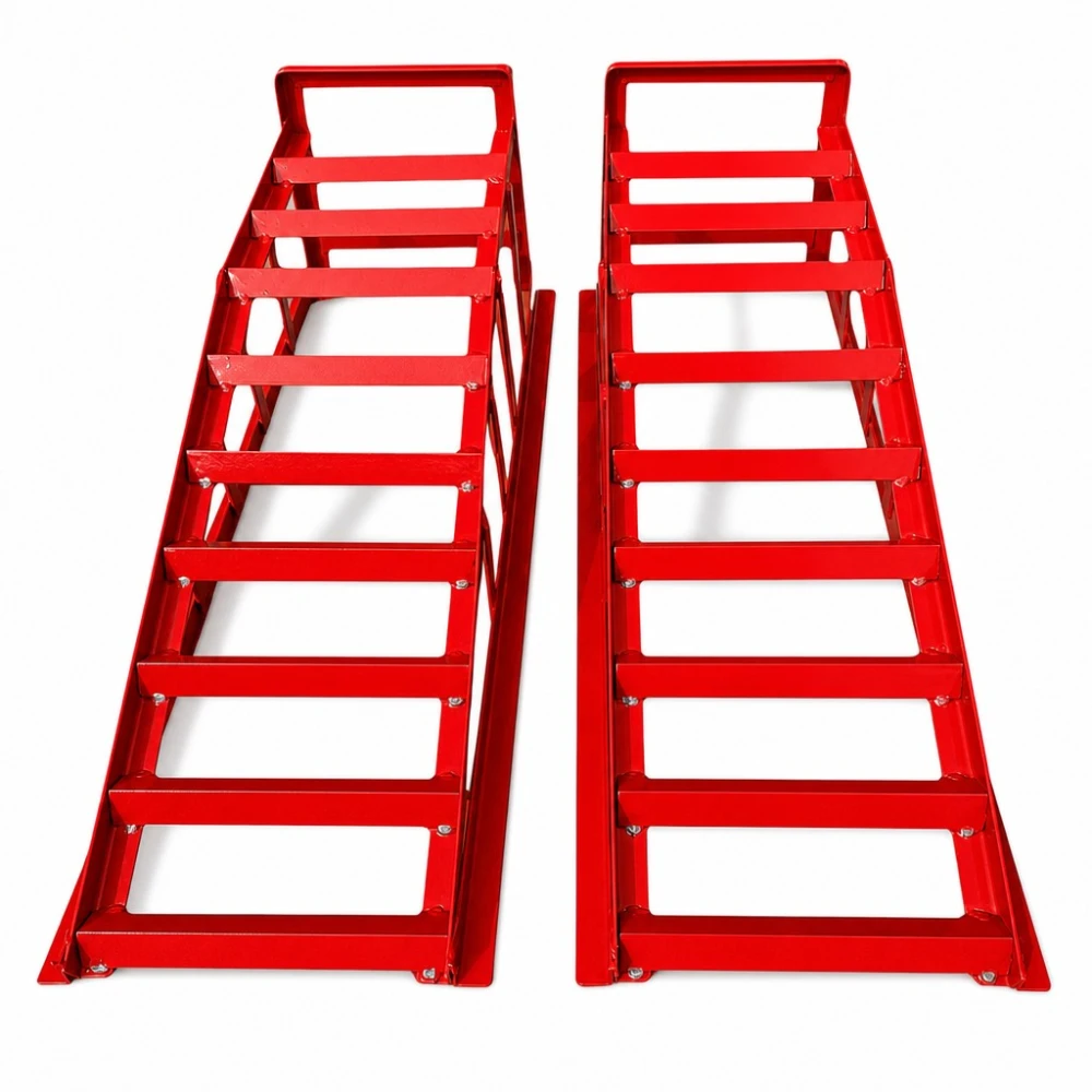Rampas de Acero para Coche 2 Toneladas (4.400 lbs) — Set de 2 Rampas de Servicio Portátiles para Cambio de Aceite y Mantenimiento, Rojas TSX TOOL