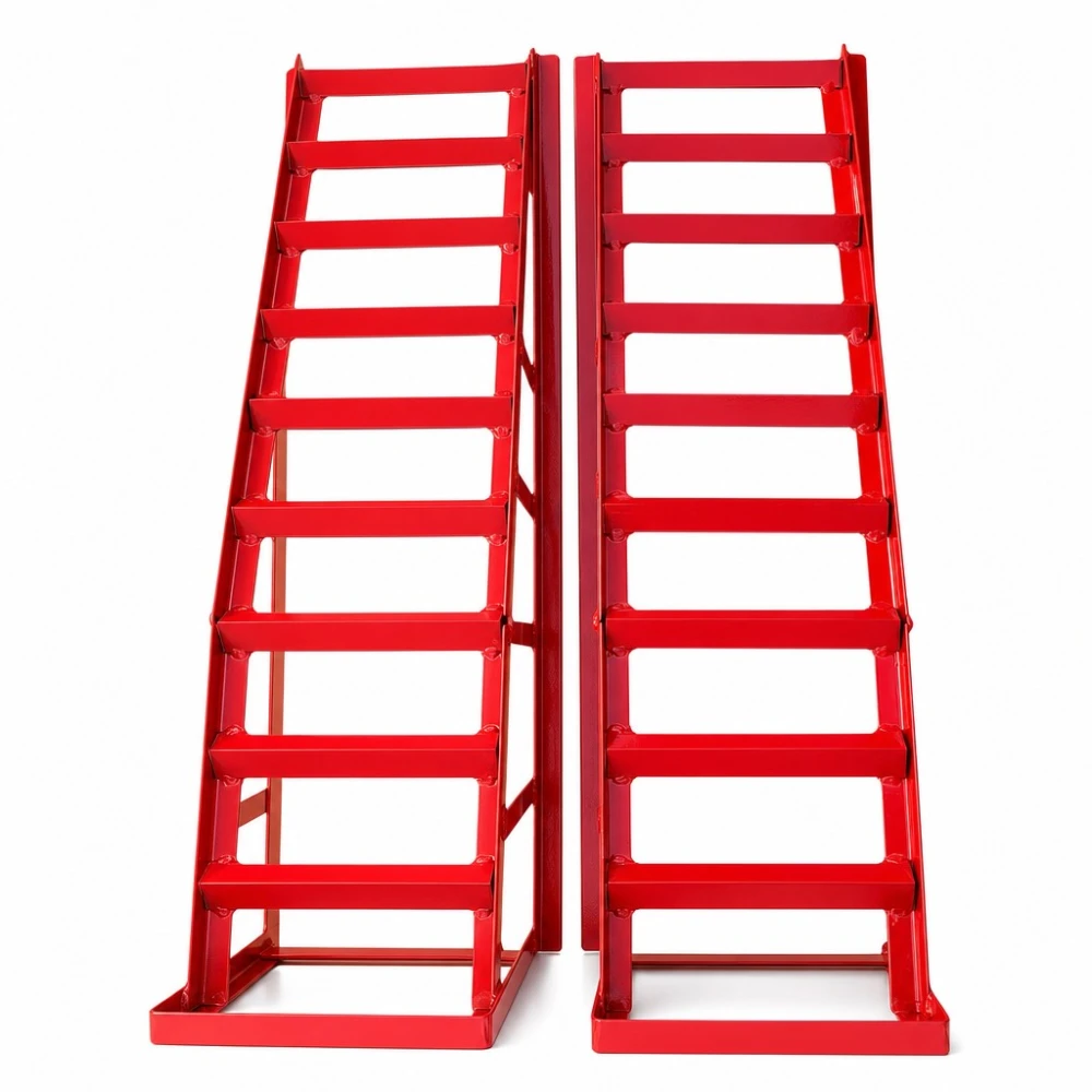 Rampas de Acero para Coche 2 Toneladas (4.400 lbs) — Set de 2 Rampas de Servicio Portátiles para Cambio de Aceite y Mantenimiento, Rojas TSX TOOL