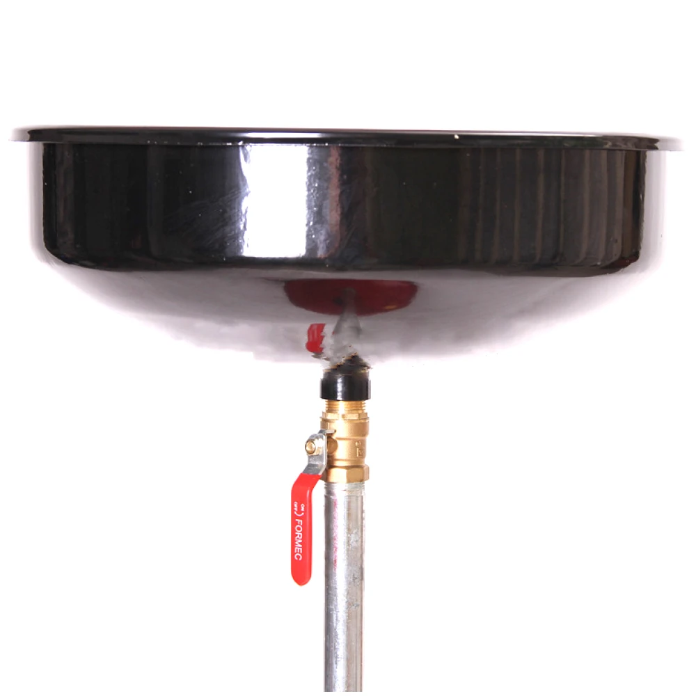 Vista frontal del recogedor aspirador de aceite 80L con ruedas y bandeja