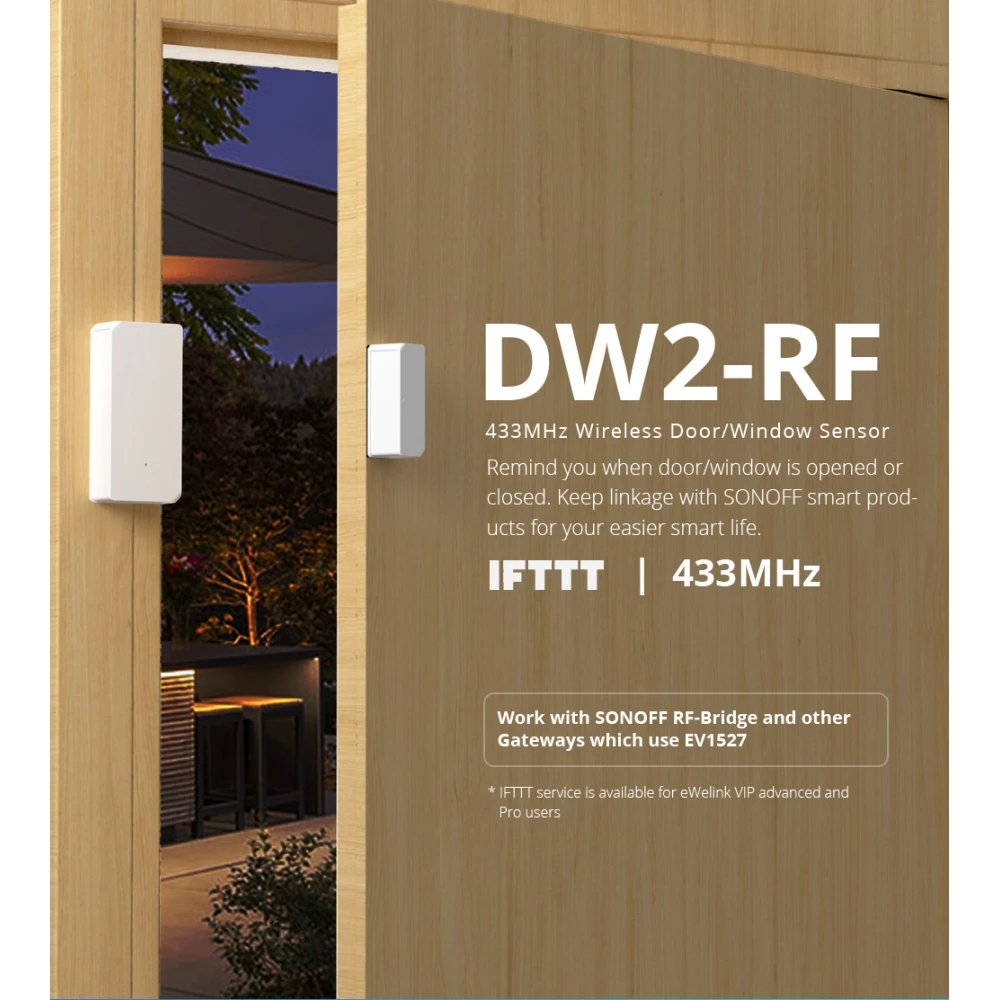 Sensor puerta ventana inalámbrico SONOFF DW2 RF para alarma de seguridad doméstica