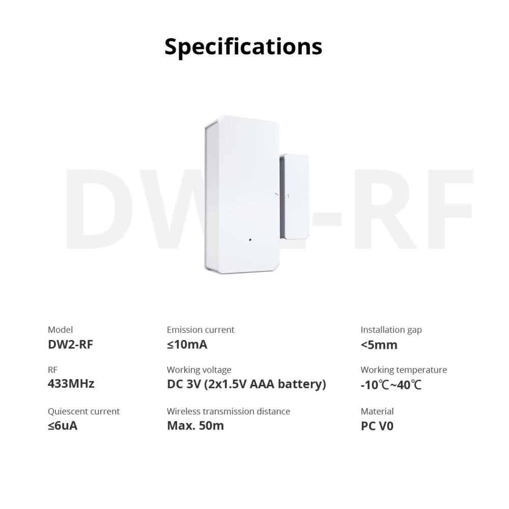 Sensor puerta ventana inalámbrico SONOFF DW2 RF para alarma de seguridad doméstica