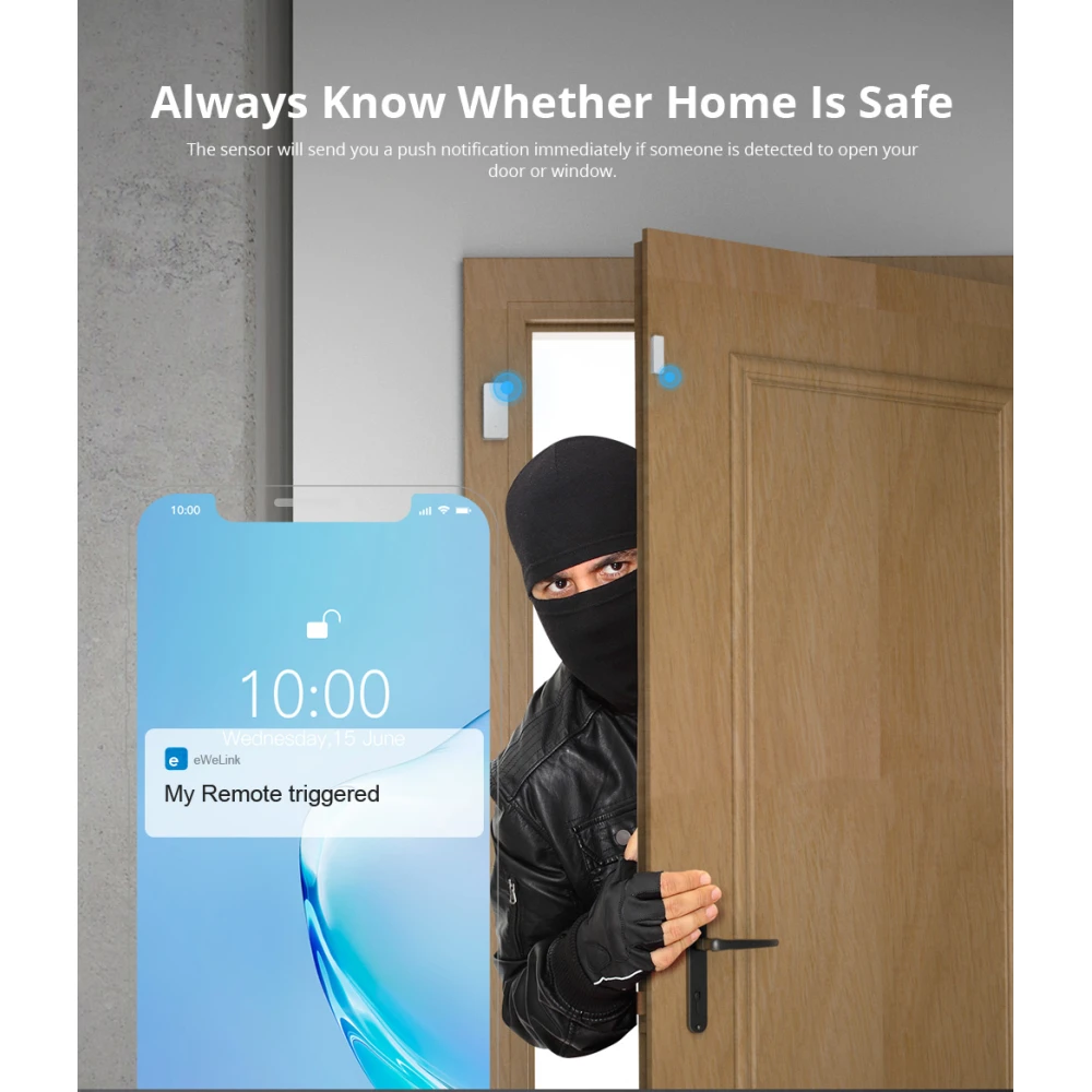 Sensor puerta ventana inalámbrico SONOFF DW2 RF para alarma de seguridad doméstica