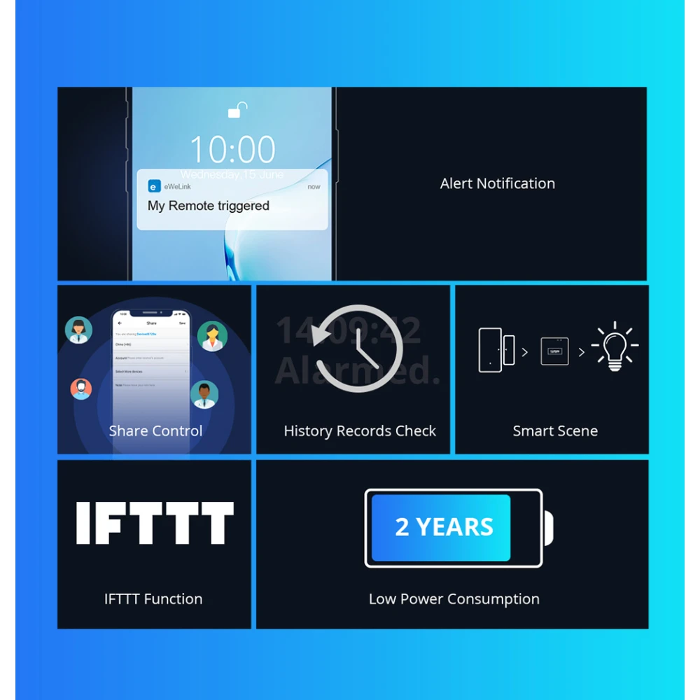 Sensor puerta ventana inalámbrico SONOFF DW2 RF para alarma de seguridad doméstica