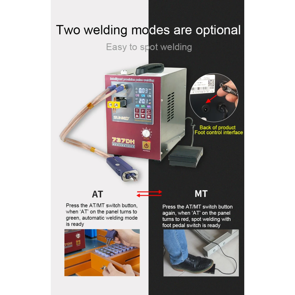 Soldadora por puntos Sunkko 737DH para construcción de baterías de litio 18650 14500 21700