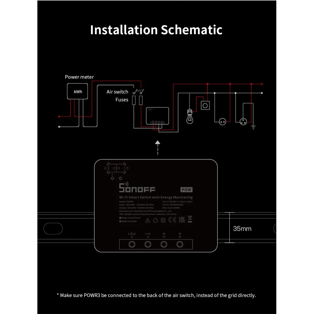 SONOFF Pow R3 - Interruptor Inteligente WiFi de Alta Potencia con Monitorización