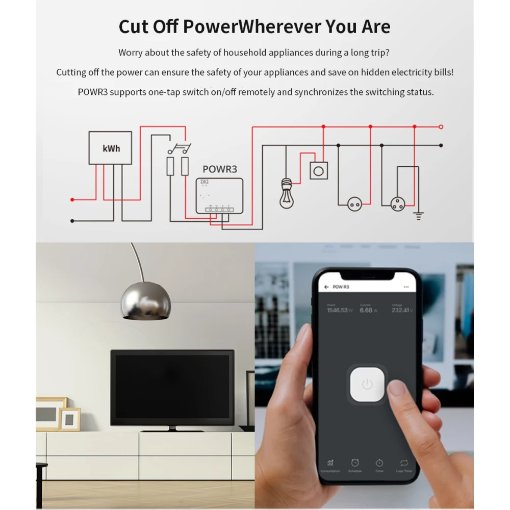 SONOFF Pow R3 - Interruptor Inteligente WiFi de Alta Potencia con Monitorización