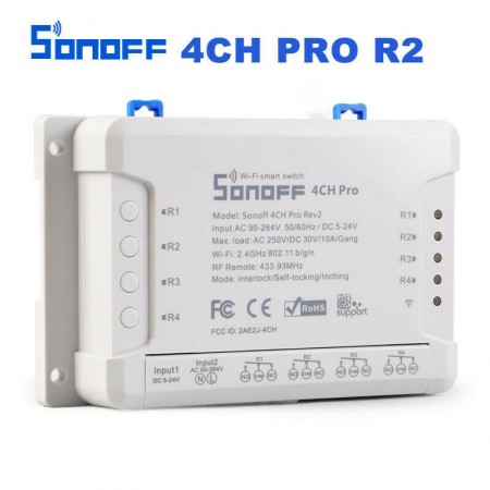 Sonoff 4CH Pro R2 WiFi Wireless Smart Switch 433MHZ Minuterie de montage sur rail Din 4 voies Sonoff 4CH Pro R2 Contrôle vocal 