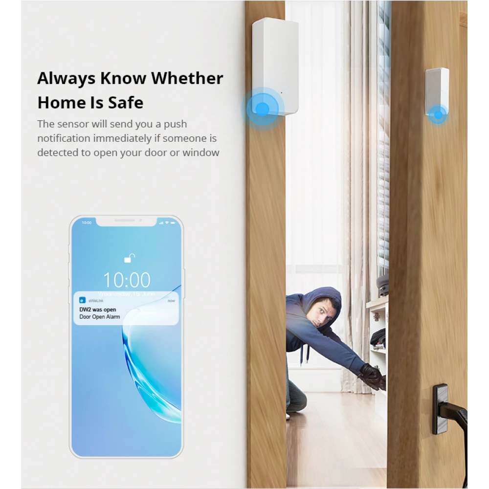 SONOFF SDW2 WiFi Sensor de apertura para puerta y ventana inalámbrico