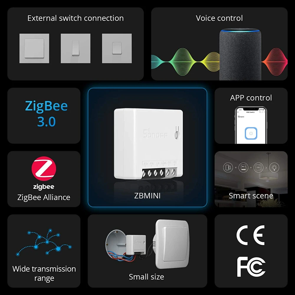 SONOFF ZBMINI ZigBee Interruptor Inteligente Mini para Control de Luz 2 Vías