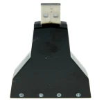 Vista lateral de tarjeta de sonido USB dual con puertos de audio