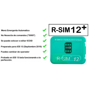 Tarjeta unlock R-SIM 12 para iPhone 5s, 6, 6s, 7, 8 y X compatible iOS 11 y iOS 12