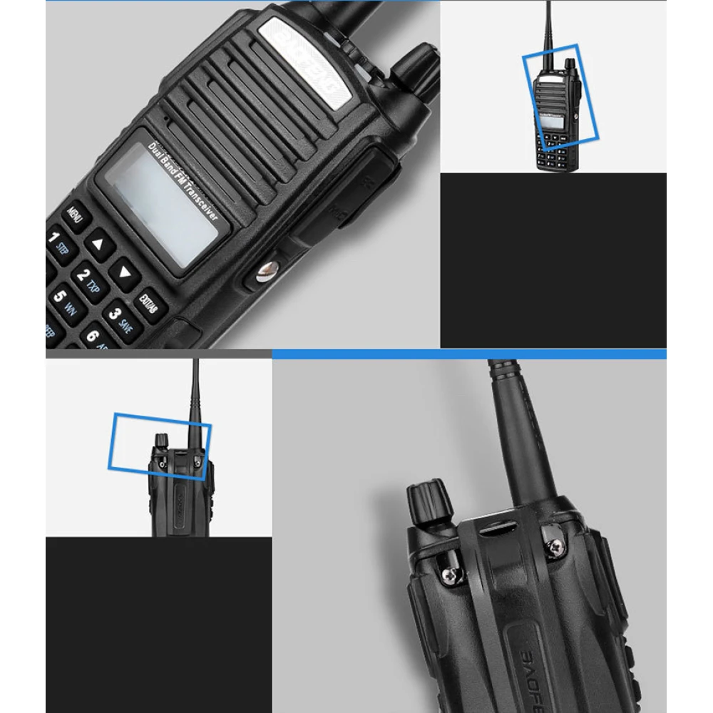 Walkie Talkie Baofeng UV82 con doble botón para hablar en mano