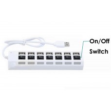 7 Port High Speed Usb 2.0 Hub With Power Adapter And Individual Power Switches, Blue Led Indicator White Color